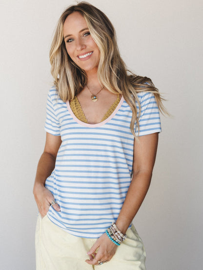 The Nest Scoop Neck Bralette Tee - Sky Blue