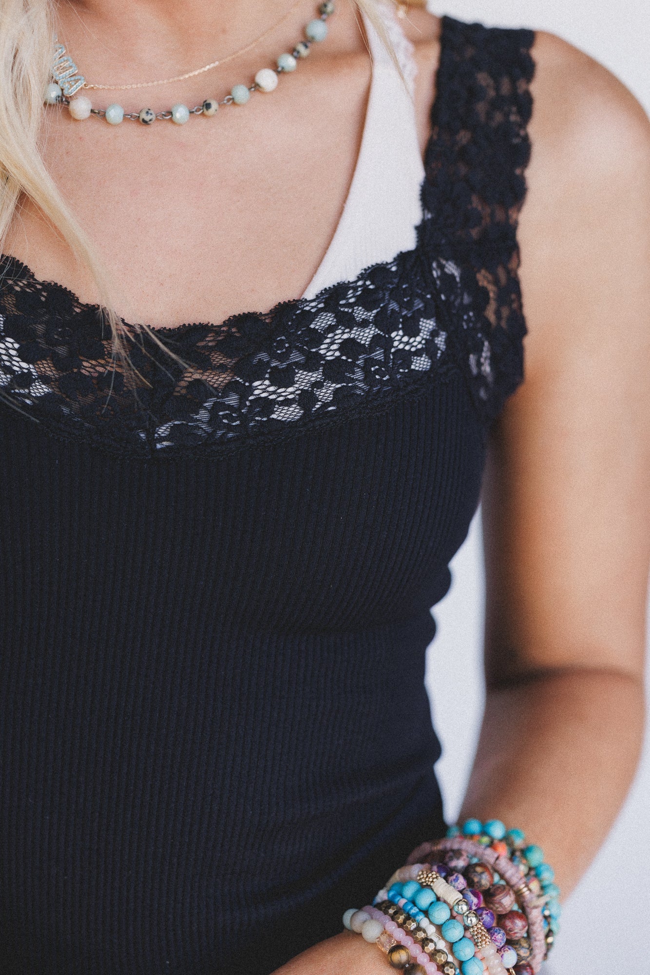 Love Echoes Lace Tank Top - Black