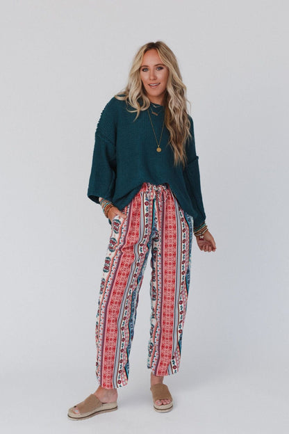 The Nest Staycation Wide Leg Drawstring Pant - Red Clay