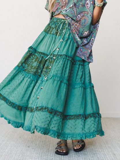 Life on the Island Skirt  - Olive Multi