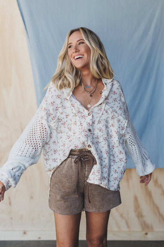 Floral Fantasia Button Down Top - Cream