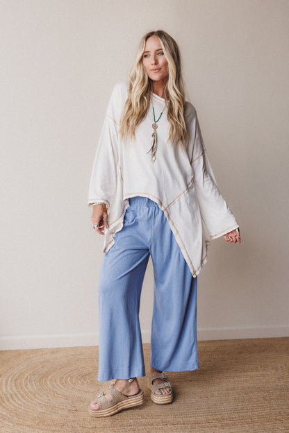 Solana Solid Wide Leg Pants - Blue