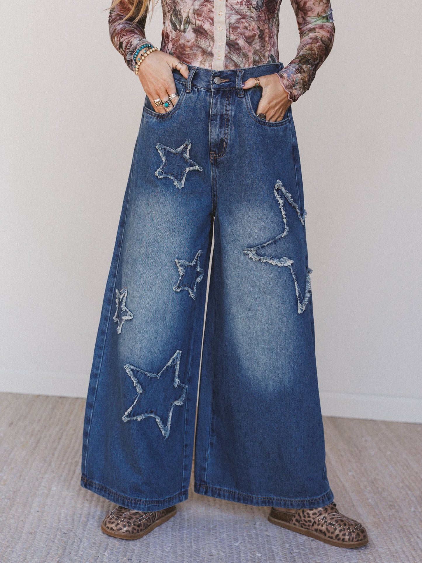 Star Child Wide Leg Jeans - Denim
