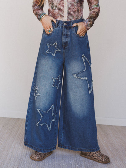 Star Child Wide Leg Jeans - Denim