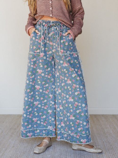 Love Petals Pants  - Light Denim