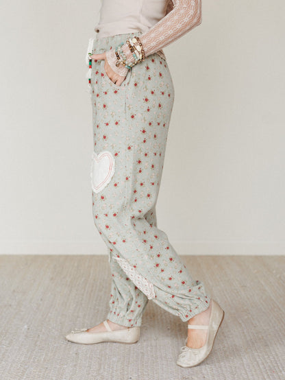 Nora Patchwork Floral Pants - Olive