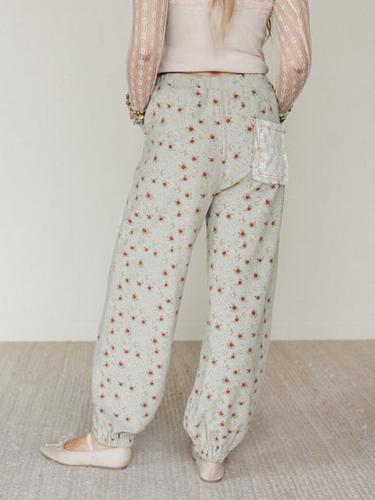 Nora Patchwork Floral Pants - Olive