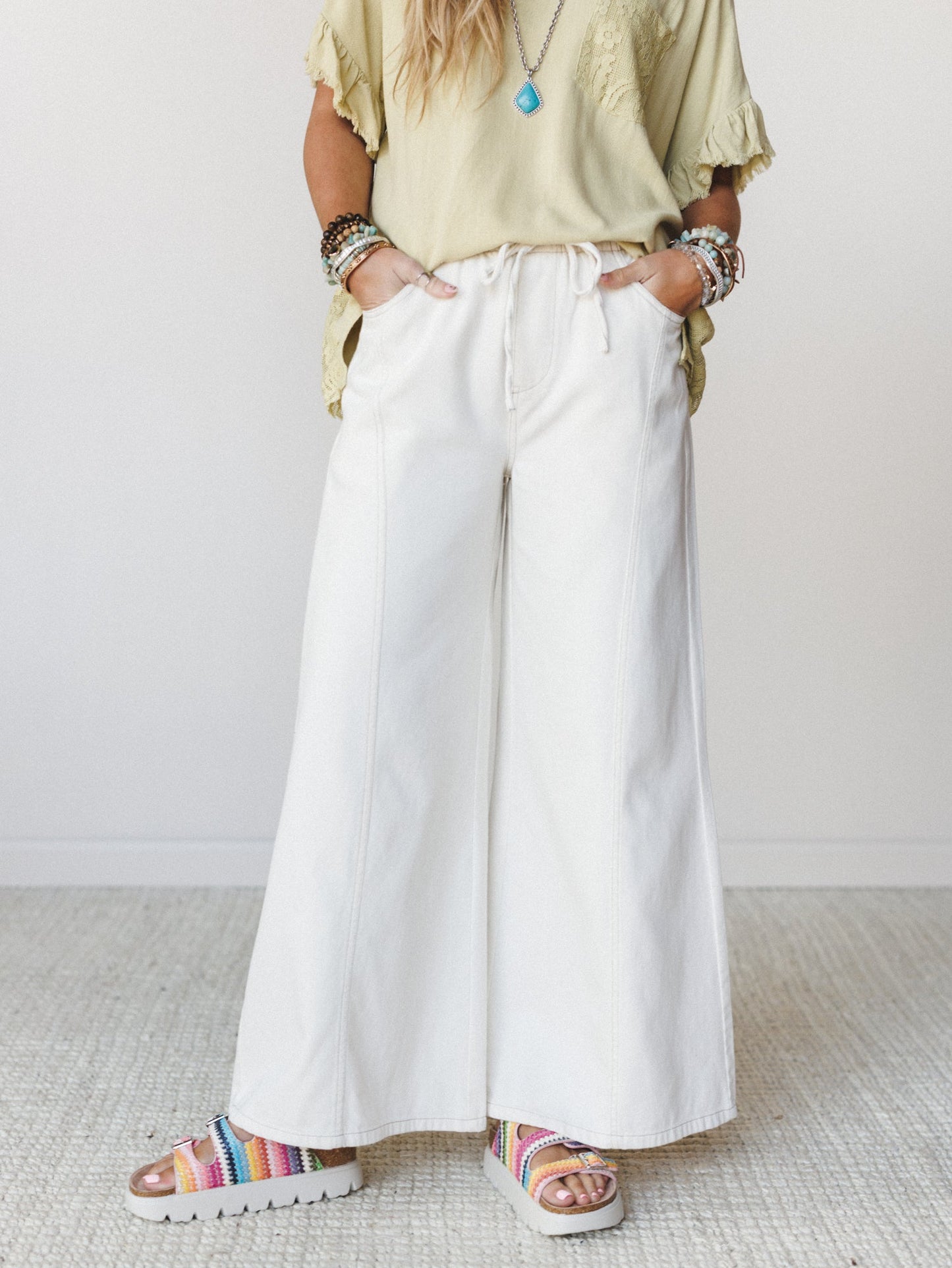 Surf's Up Wide Leg Jeans - Ecru