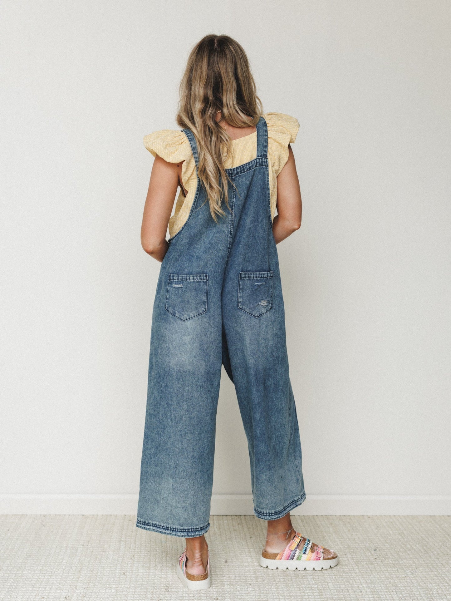 High Hopes Slouchy Denim Overalls - Blue