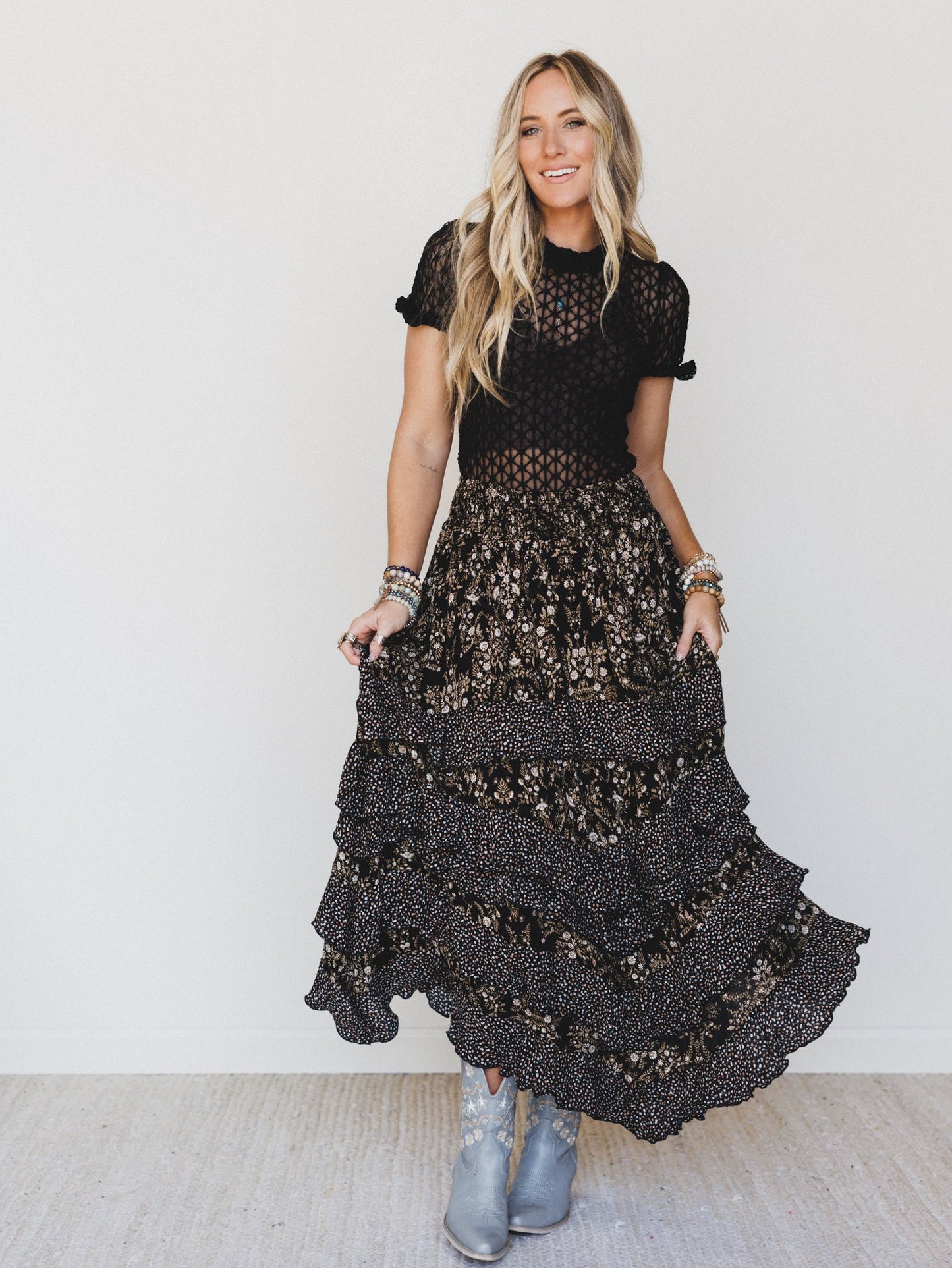 Garden of Flur Maxi Skirt - Black Multi