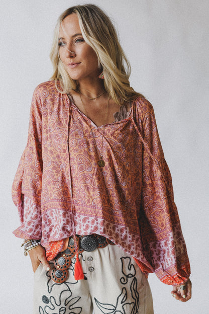 The Nest Lani Border Print Top - Orange Border Print