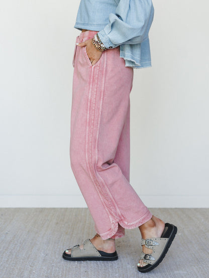 So Comfy Wide Leg Pant Cropped Length - Pink