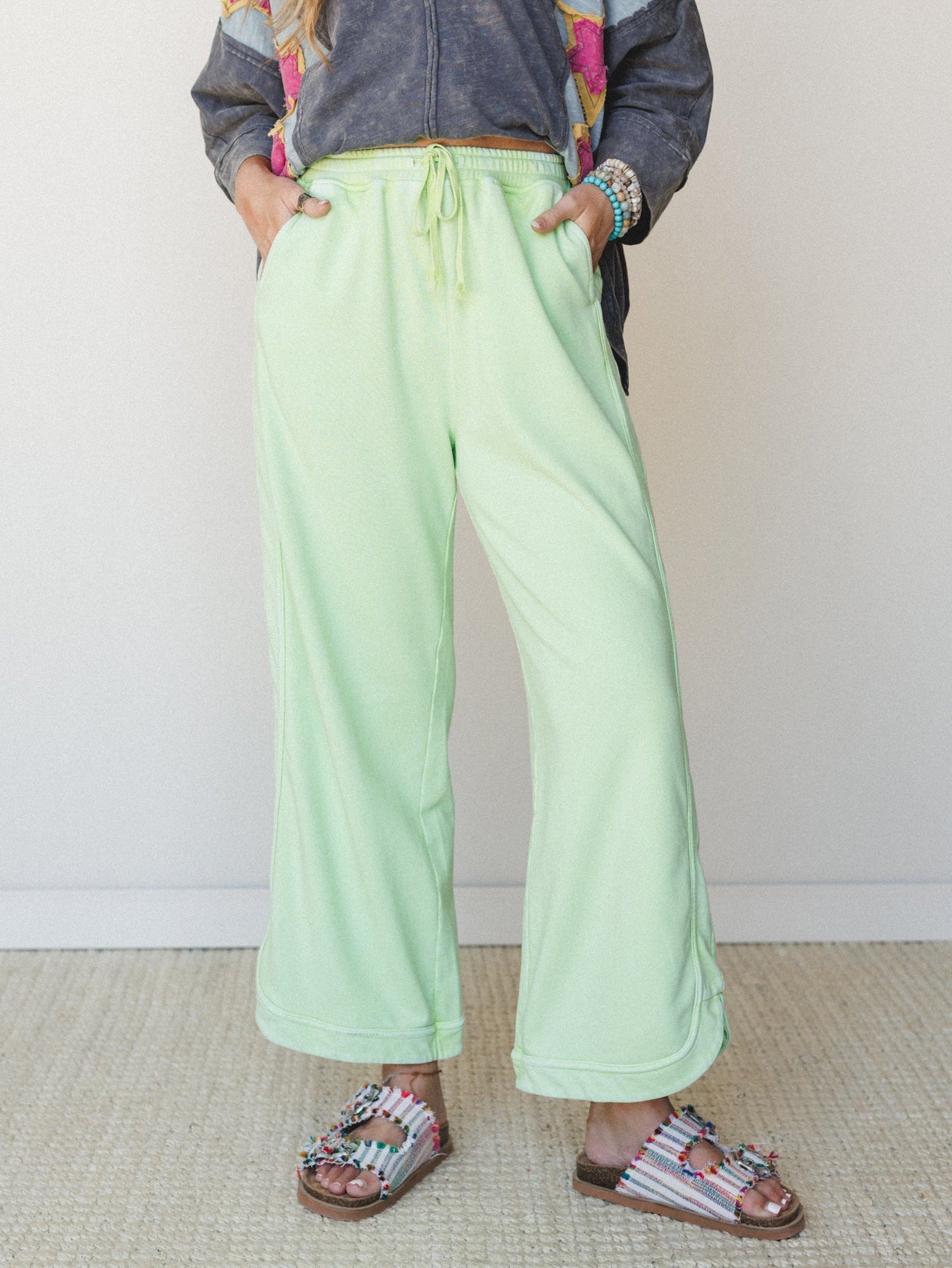 So Comfy Wide Leg Pant Cropped Length - Green