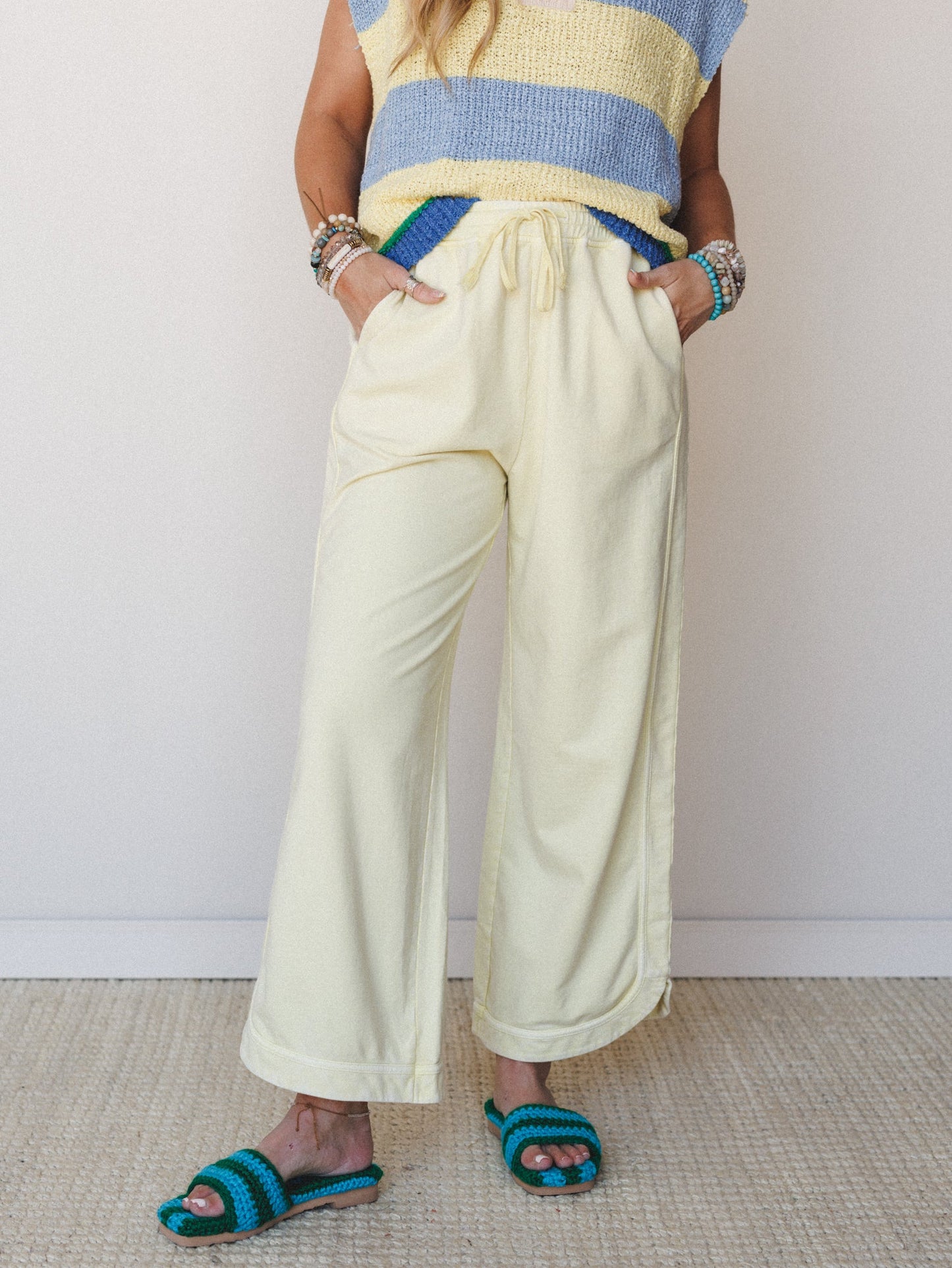 So Comfy Wide Leg Pant Cropped Length - Yellow