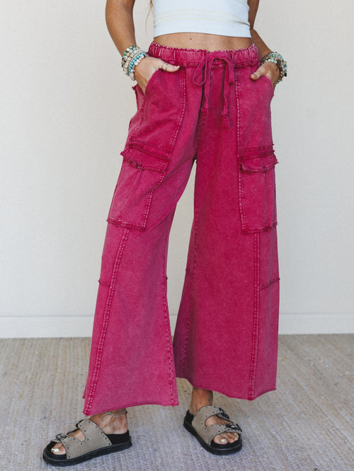 Game On Cargo Wide Leg Pant - Dark Red