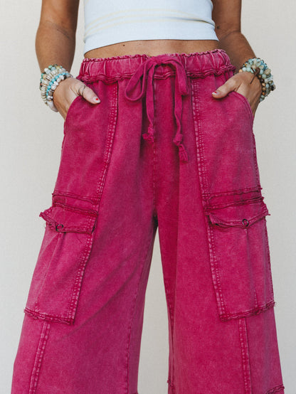 Game On Cargo Wide Leg Pant - Dark Red