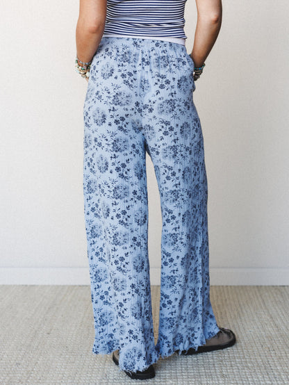 The Nest Sandra Wide Leg Ruffle Pant - Baby Blue