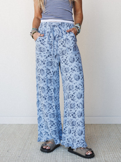 The Nest Sandra Wide Leg Ruffle Pant - Baby Blue