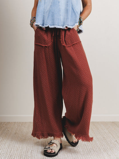 The Nest Sandra Wide Leg Ruffle Pant - Teracotta