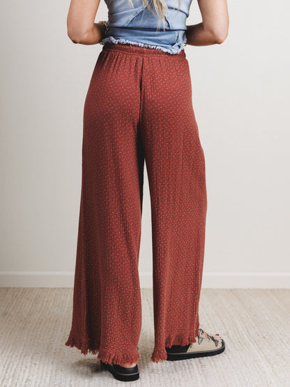 The Nest Sandra Wide Leg Ruffle Pant - Teracotta