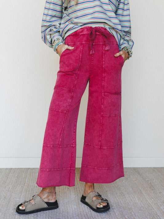 Lucky One Wide Leg Pant - Dark Red