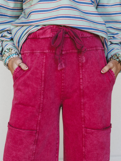 Lucky One Wide Leg Pant - Dark Red
