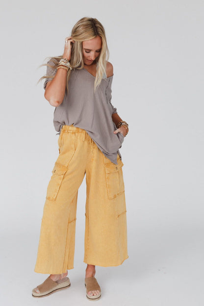 Game On Cargo Wide Leg Pant - Mustard