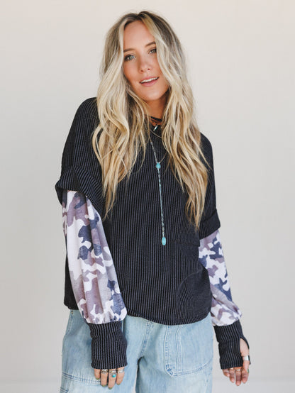 The Nest Better Together Layered Contrast Top - Camo