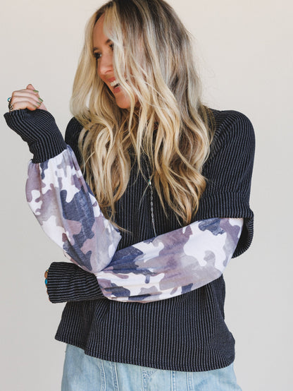 The Nest Better Together Layered Contrast Top - Camo