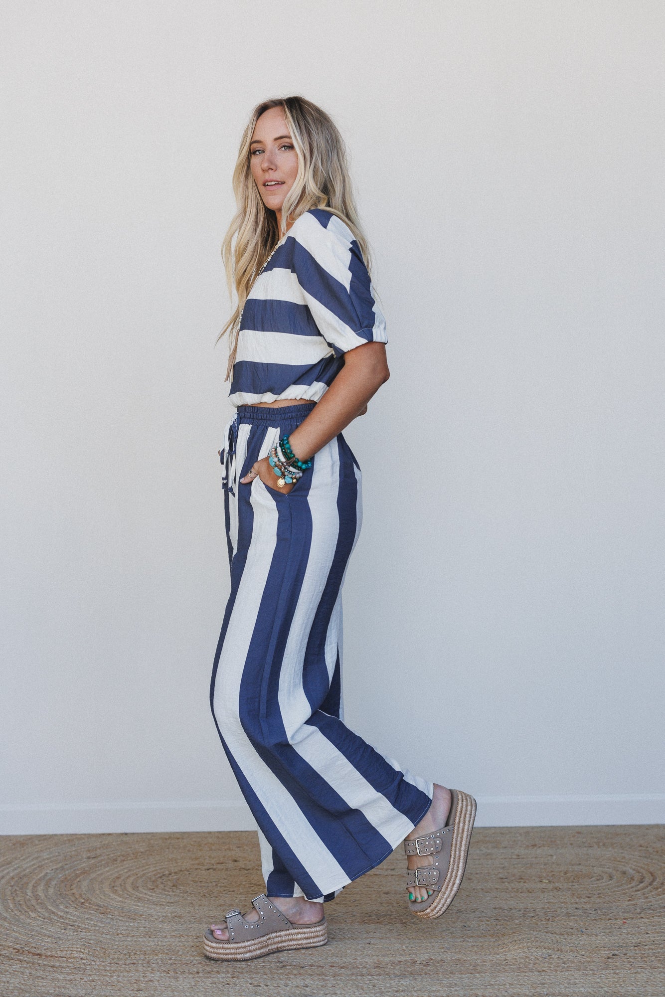Nautical Wide Leg Pant - Navy Multi