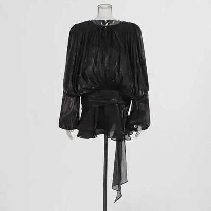Women's A-Line Mini Dress with Long Sleeves & Empire Waist