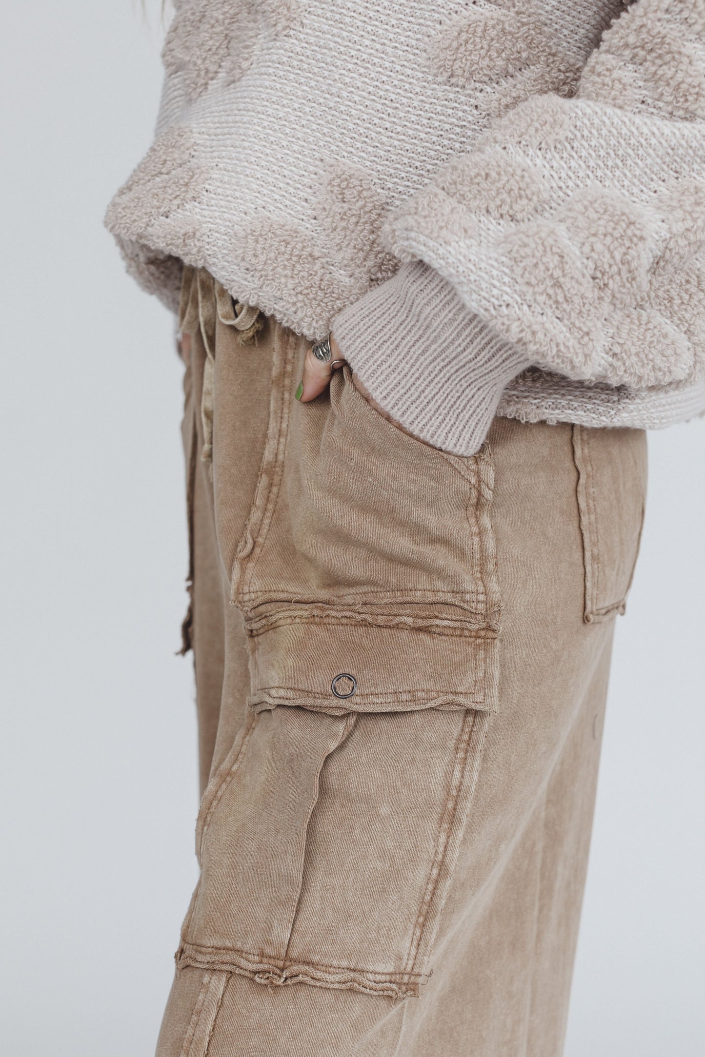 Game On Cargo Wide Leg Pant - Latte