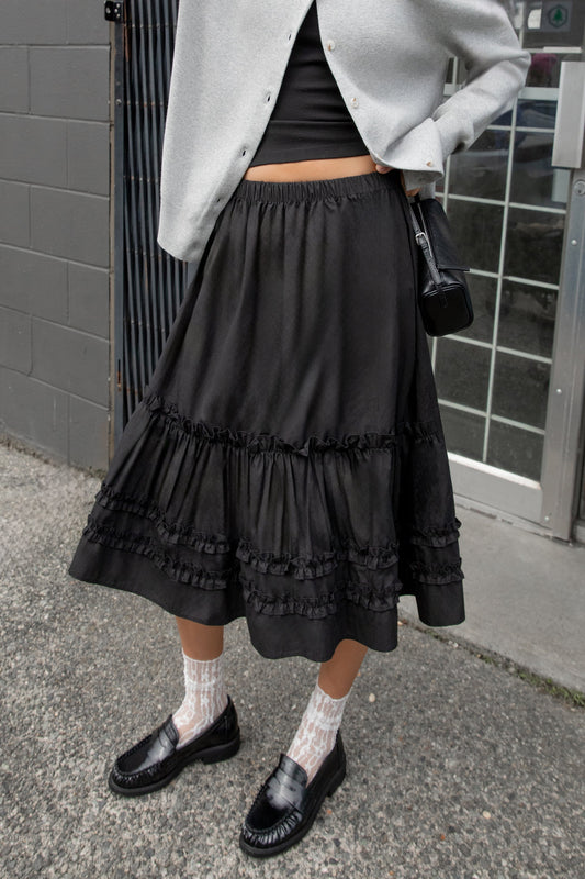 RUFFLED MIDI SKIRT