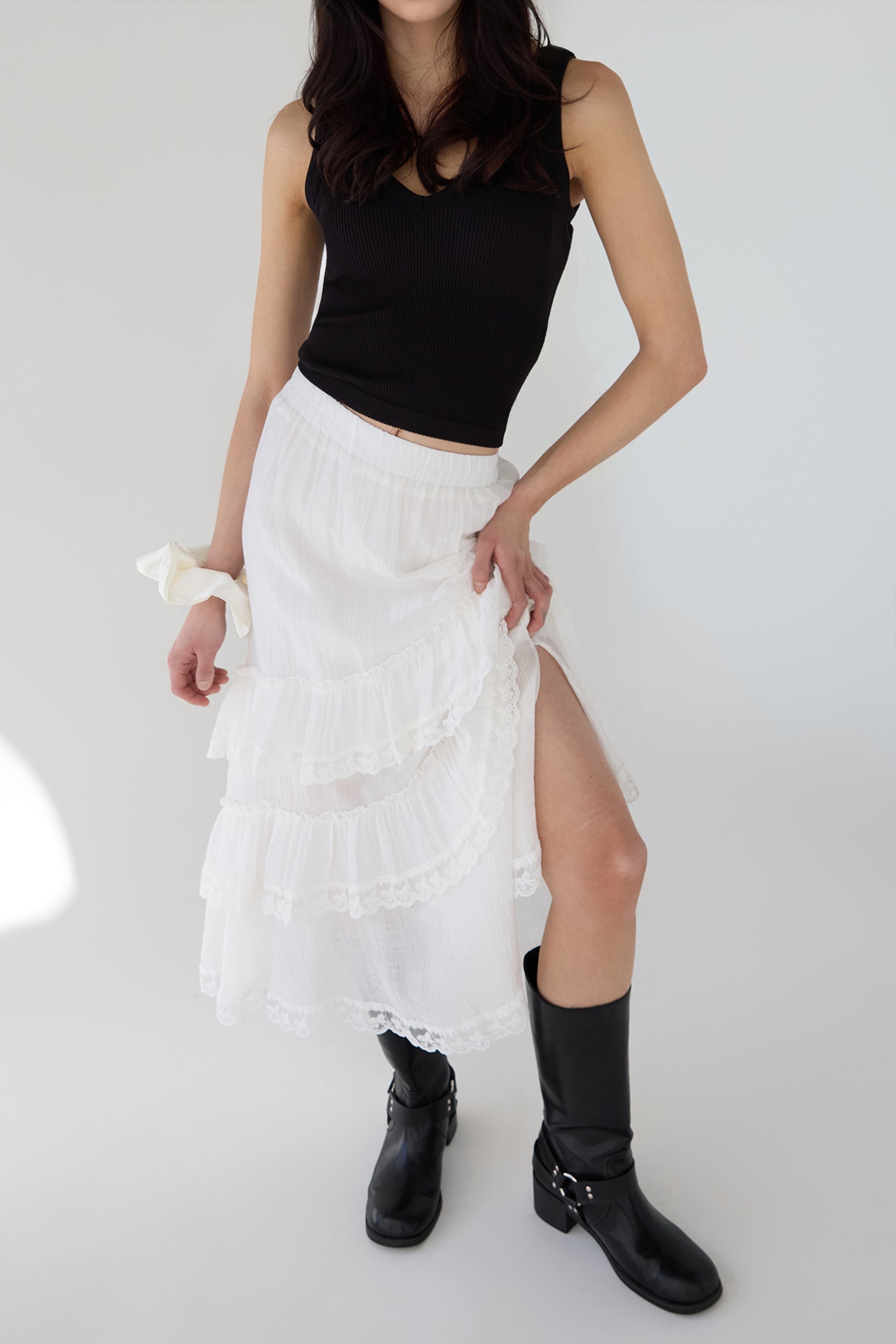LACE TIERED MAXI SKIRT