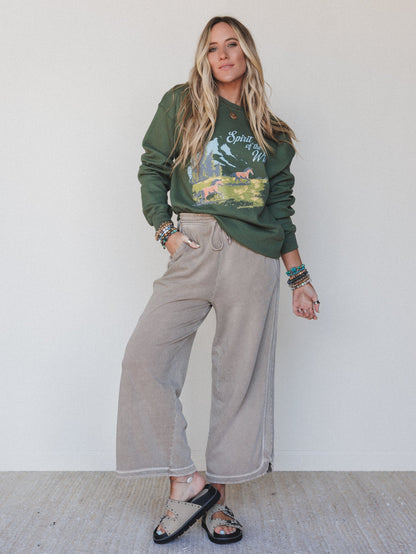 So Comfy Wide Leg Pant Cropped Length - Mocha