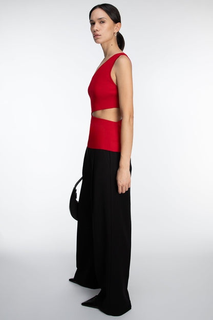 ONE SHOULDER KNIT TANK WITH CUTOUT