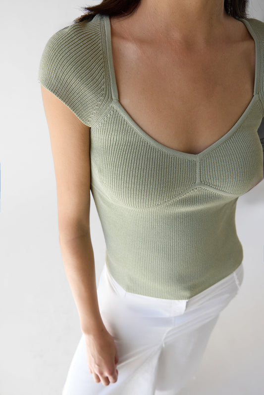 RIBBED CAP SLEEVE SHORT SLEEVE SWEATER