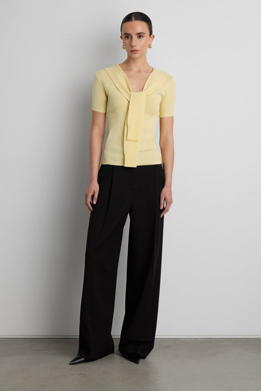 SHORT SLEEVE SWEATER WITH TIED FRONT EFFECT