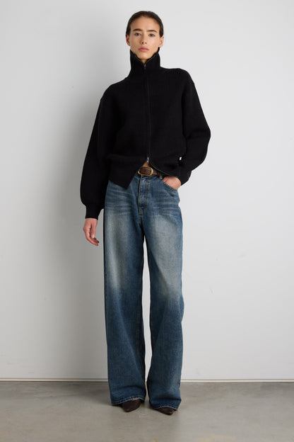 HIGH NECKLINE ZIP UP SWEATER