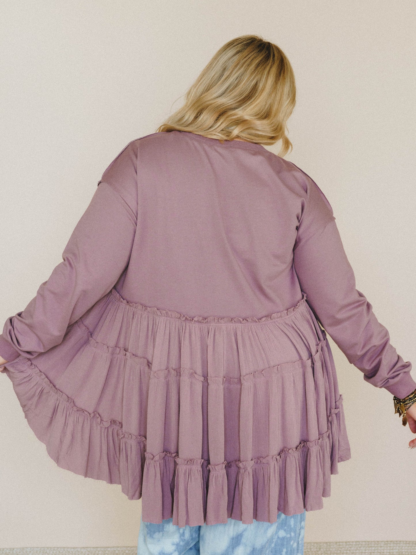 On Your Side Tiered Ruffle Hem Top - Mauve