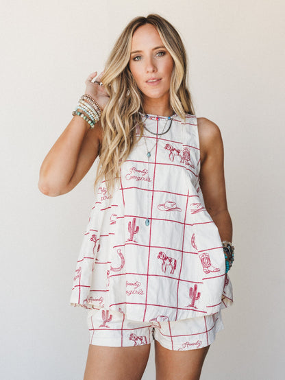 Western Moment Top  - Cherry Wood Cream
