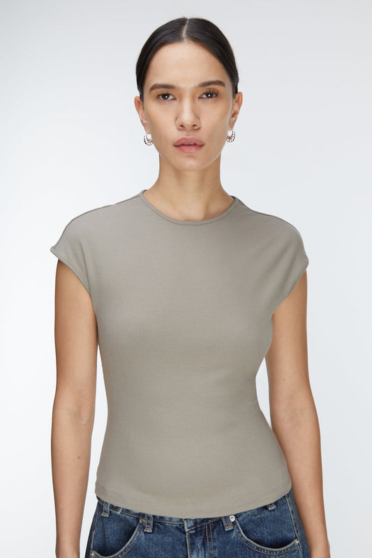 RIBBED MODAL CAP SLEEVE T-SHIRT