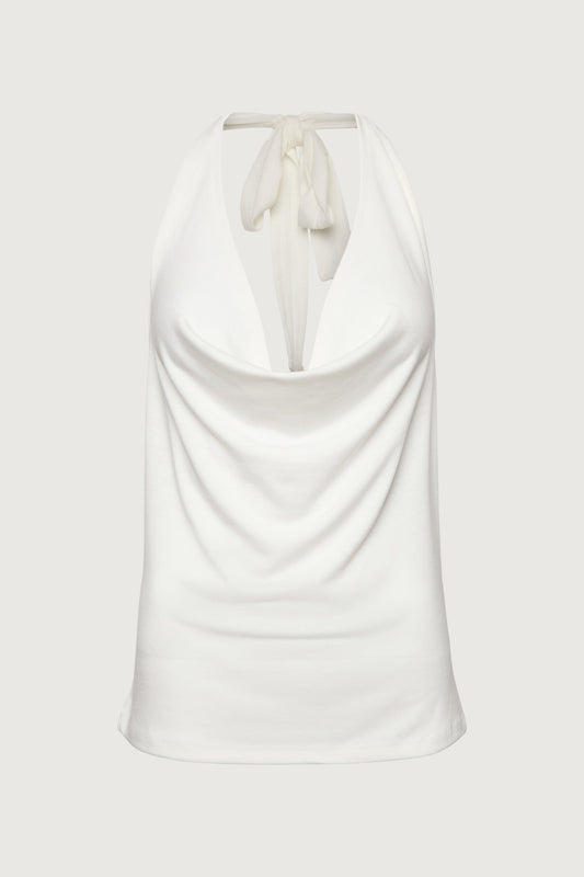 RAYON BLEND TIE NECK HALTER TOP