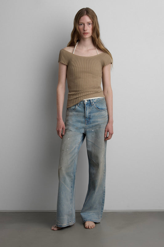 TEXTURED RIBBED KNIT CAP SLEEVE TOP