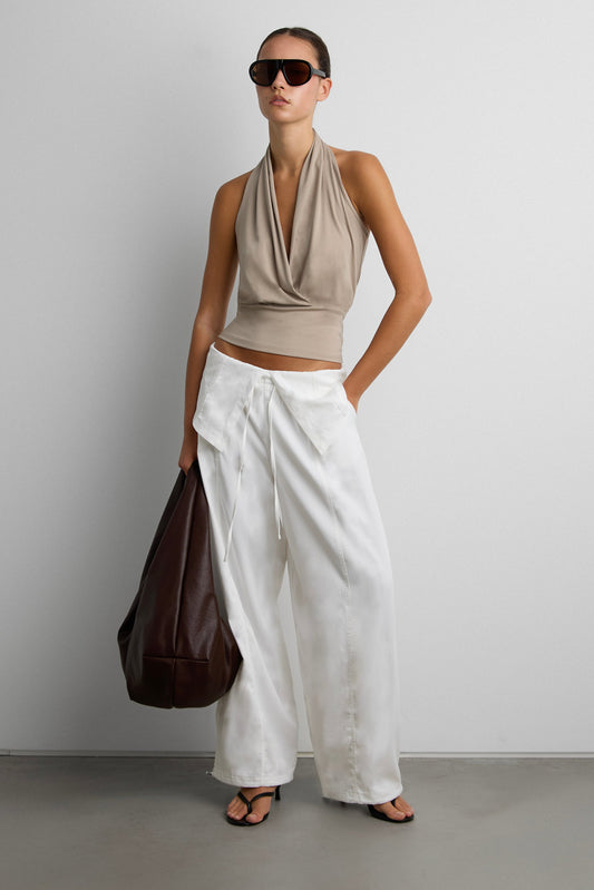 DRAPED HALTER NECK TOP WITH SNAP BUTTON DETAIL