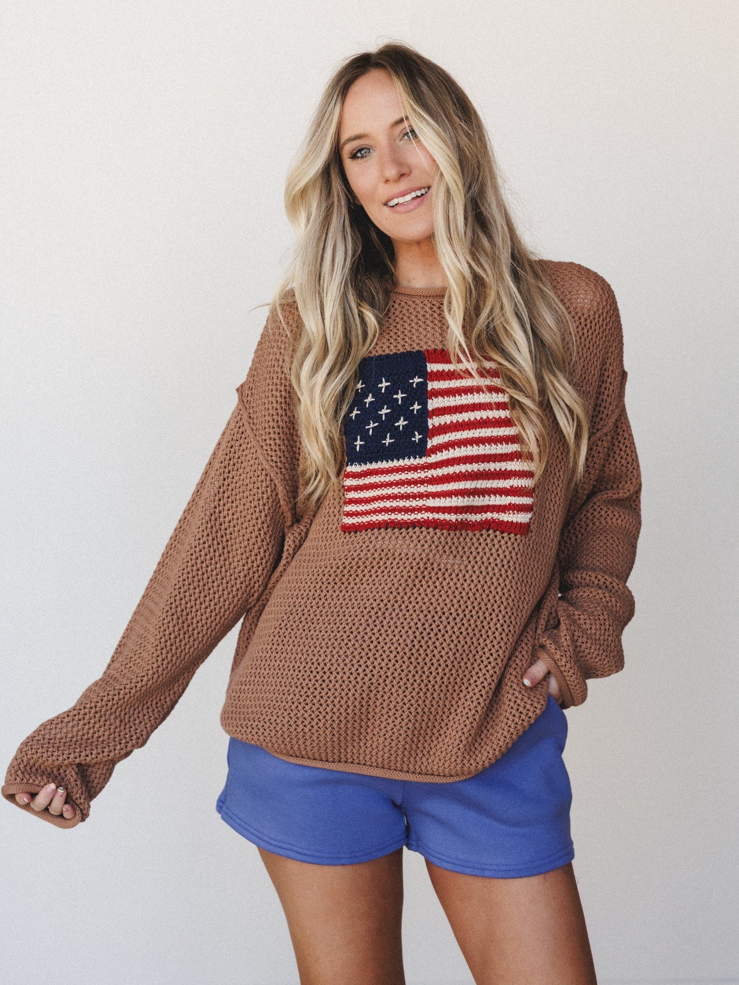 Americana Open Knit Sweater - Deep Camel