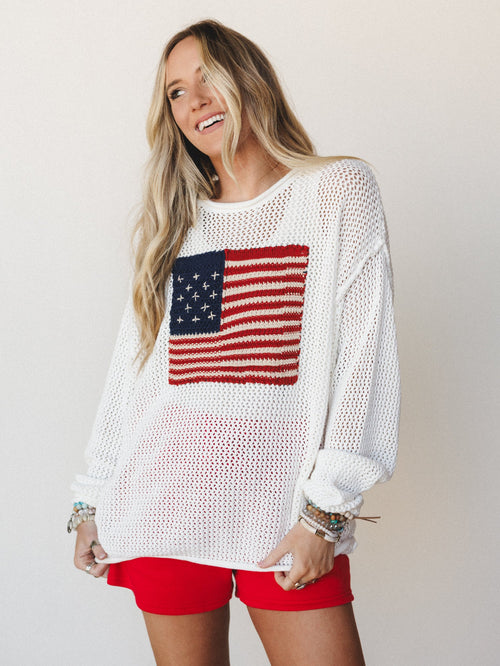 Americana Open Knit Sweater - Ivory