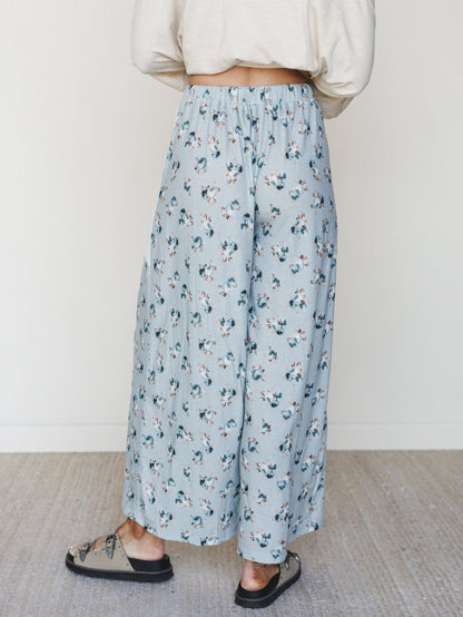 Ocean Flower Pants - Water Blue Ivory