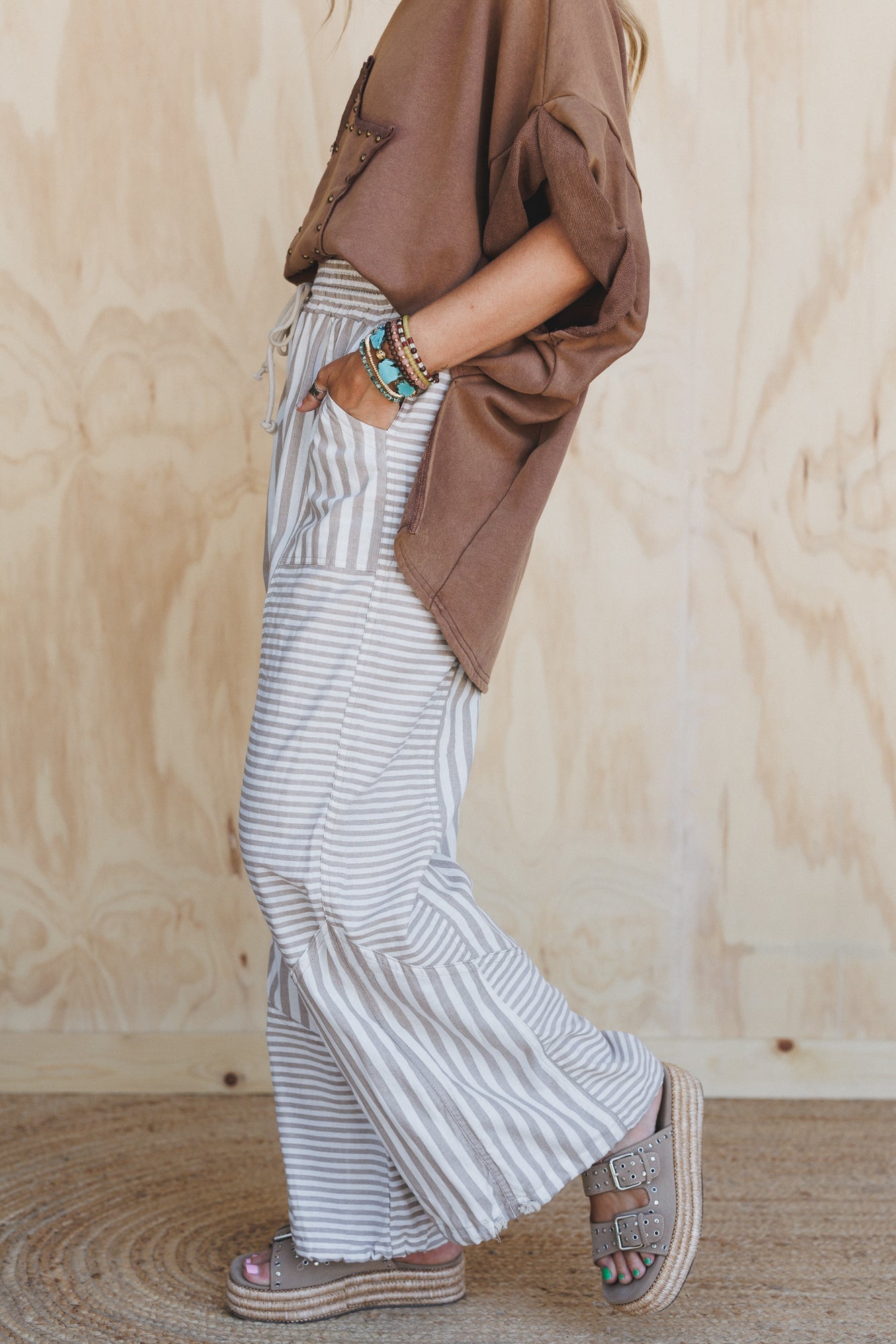 Aveline Striped Pants - Taupe