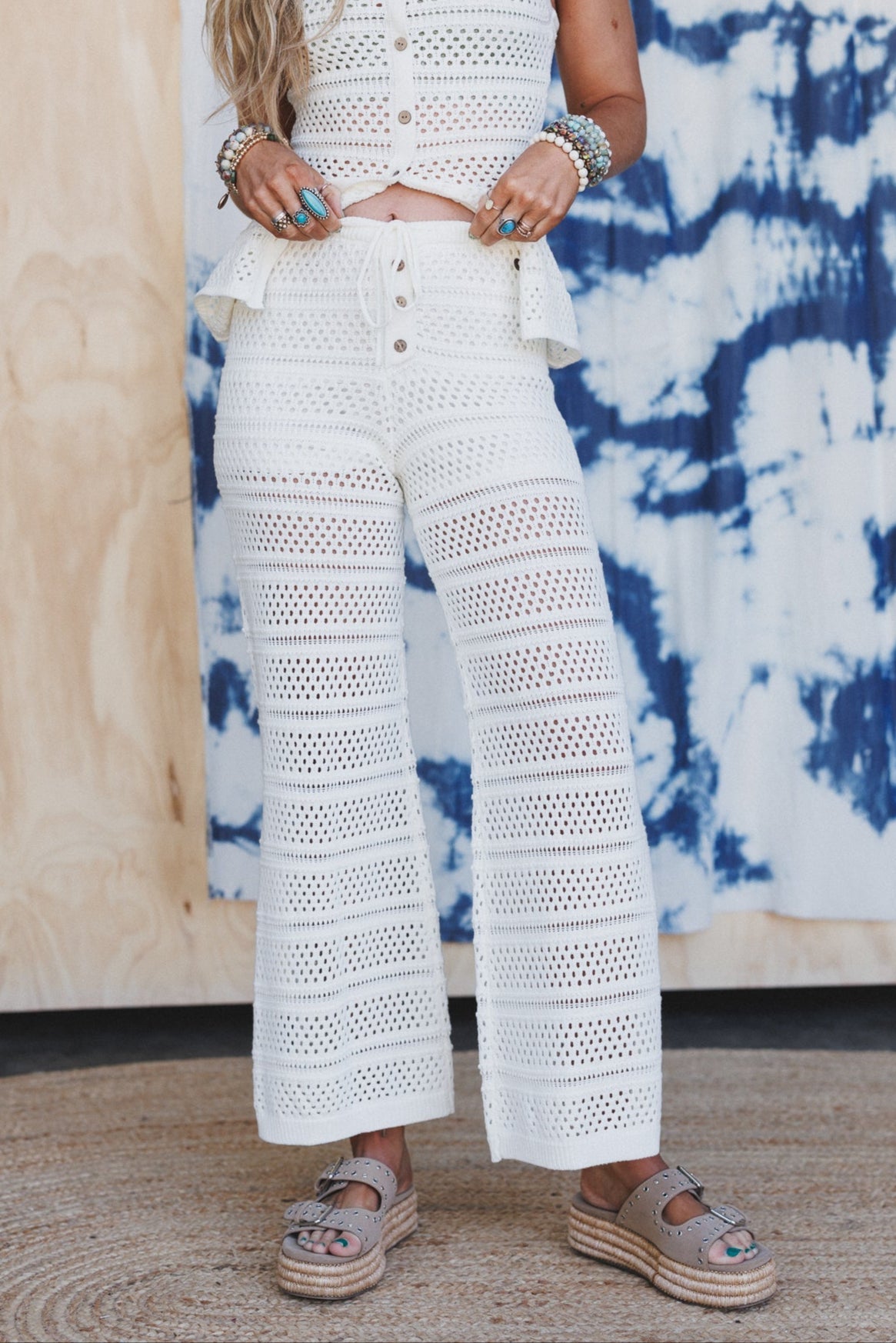 Roma Crochet Knit Pants - Off White